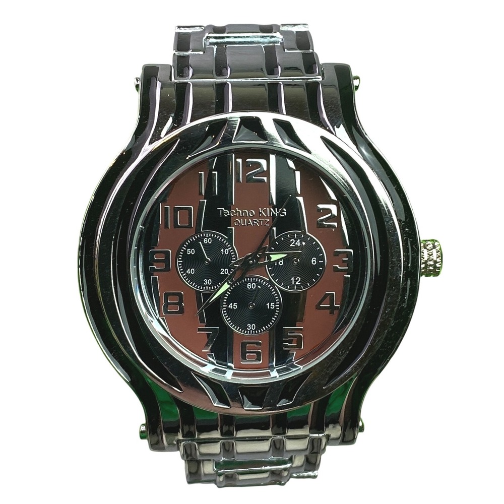 Techno King Watch‎ Mens Iced Hip Hop Crystals Stainless Steel Water Resistant